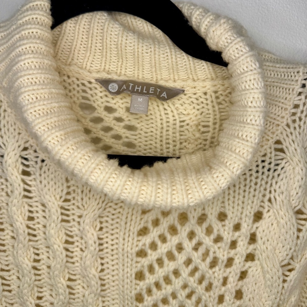 NWT Athleta Bedford Wool Cashmere Cable Knit T-Neck Sweater Cream Size M - Picture 3 of 6